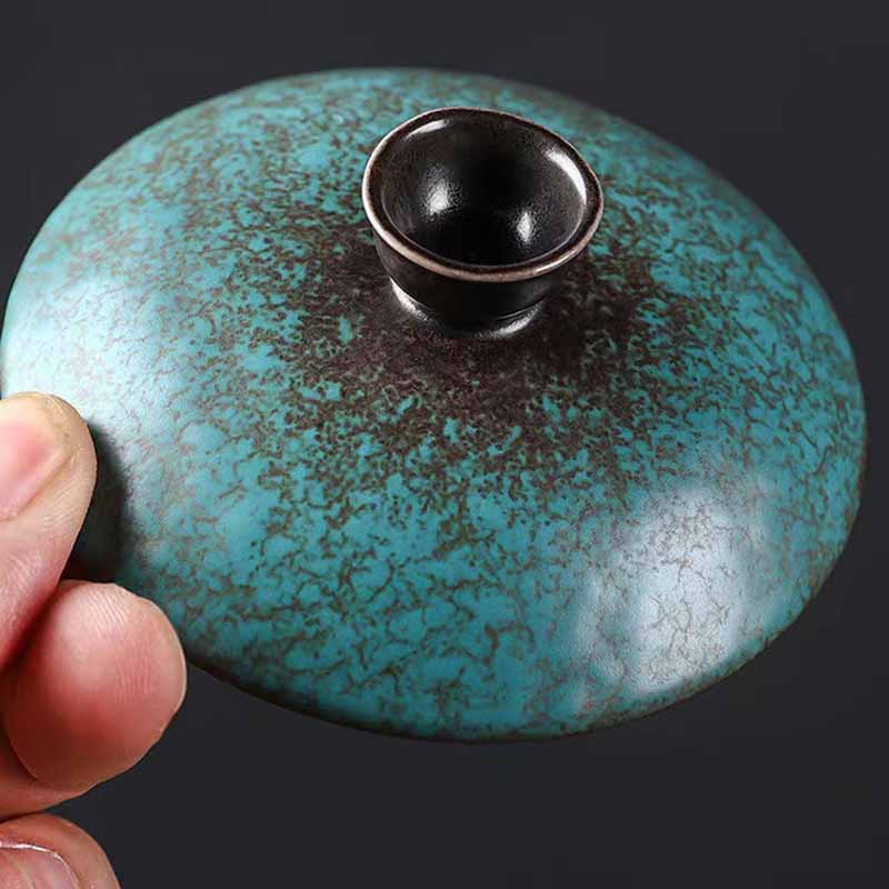 Traditional Pine Tree Green Ceramic Gaiwan Sancai Teacup Kung Fu Tea Cup And Saucer With Lid