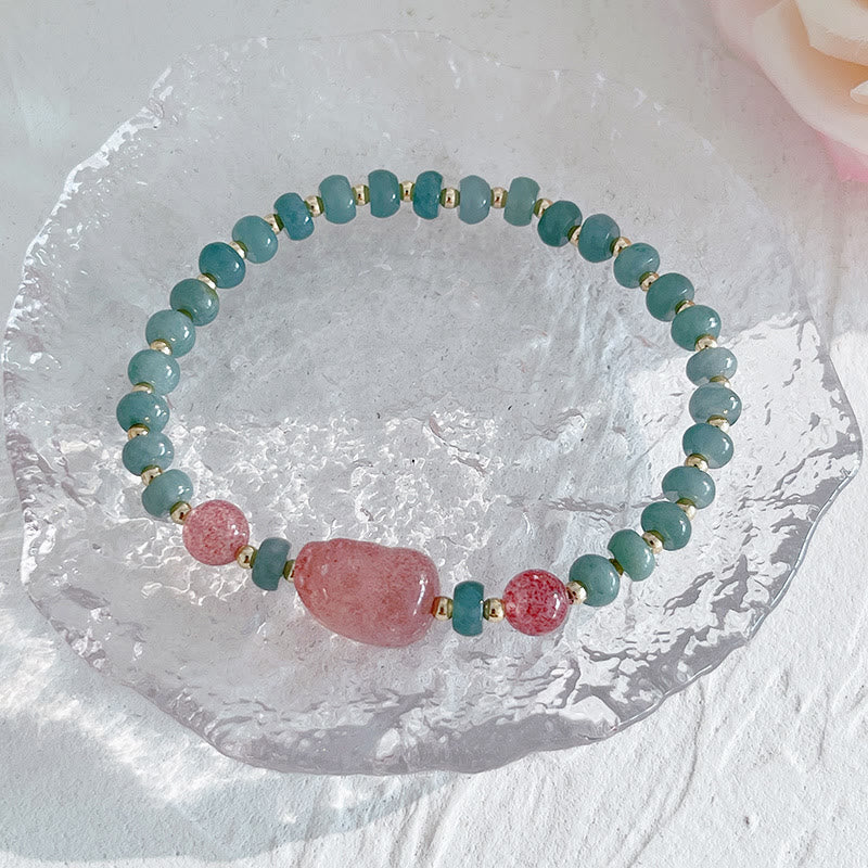 Natural Hetian Jade Pearl Peace Buckle Fu Character Gourd Money Bag Strawberry Quartz PiXiu Luck Bracelet