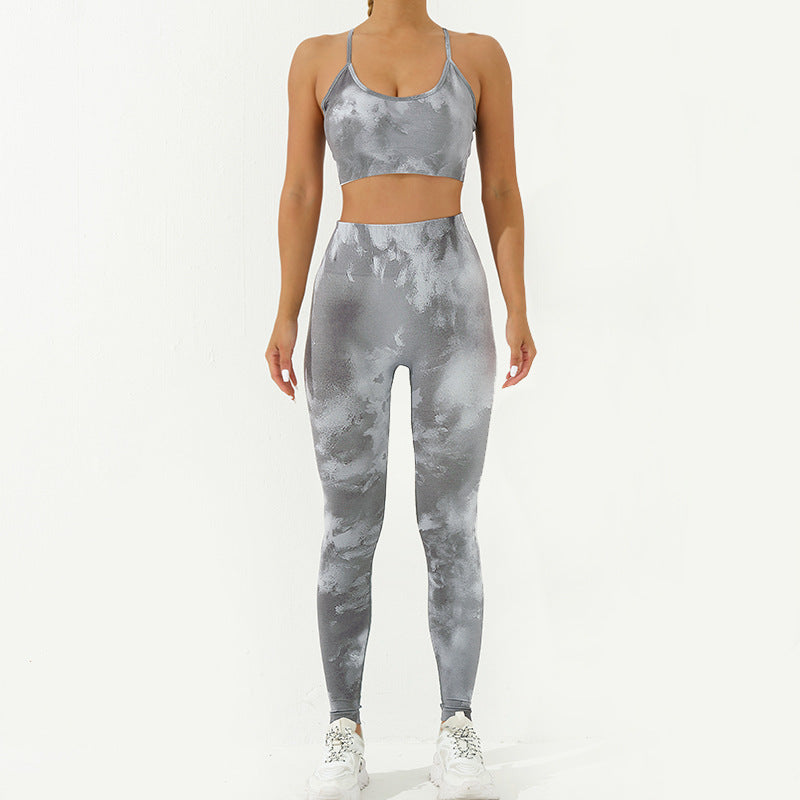 2Pcs Camo Print Backless Criss-Cross Strap Top Bra Shorts Leggings Pants Fitness Yoga Outfit Set