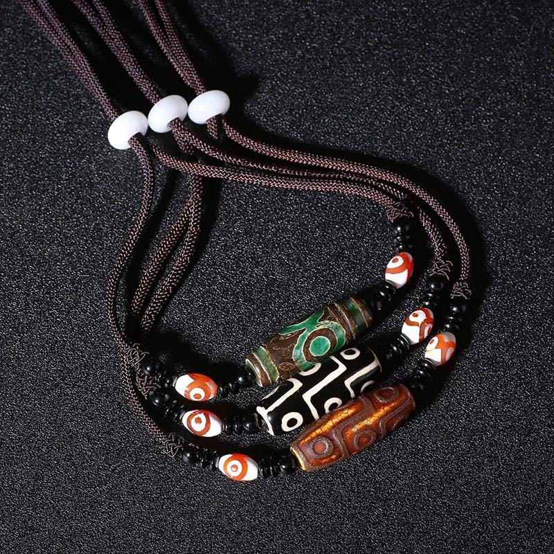 Tibetan Nine-Eye Dzi Bead Protection String Necklace