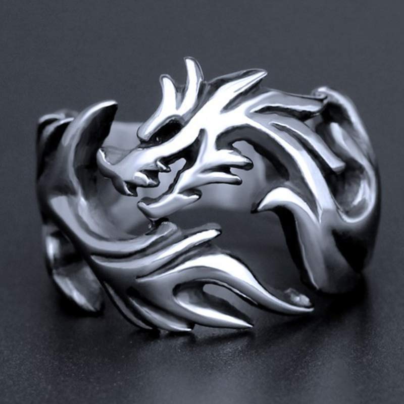 Intricate Dragon Pattern Adjustable Alloy Statement Ring for Men and Women
