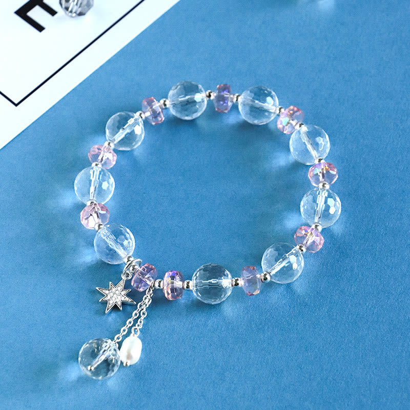 White Crystal Pink Crystal Protection Star Charm Bracelet