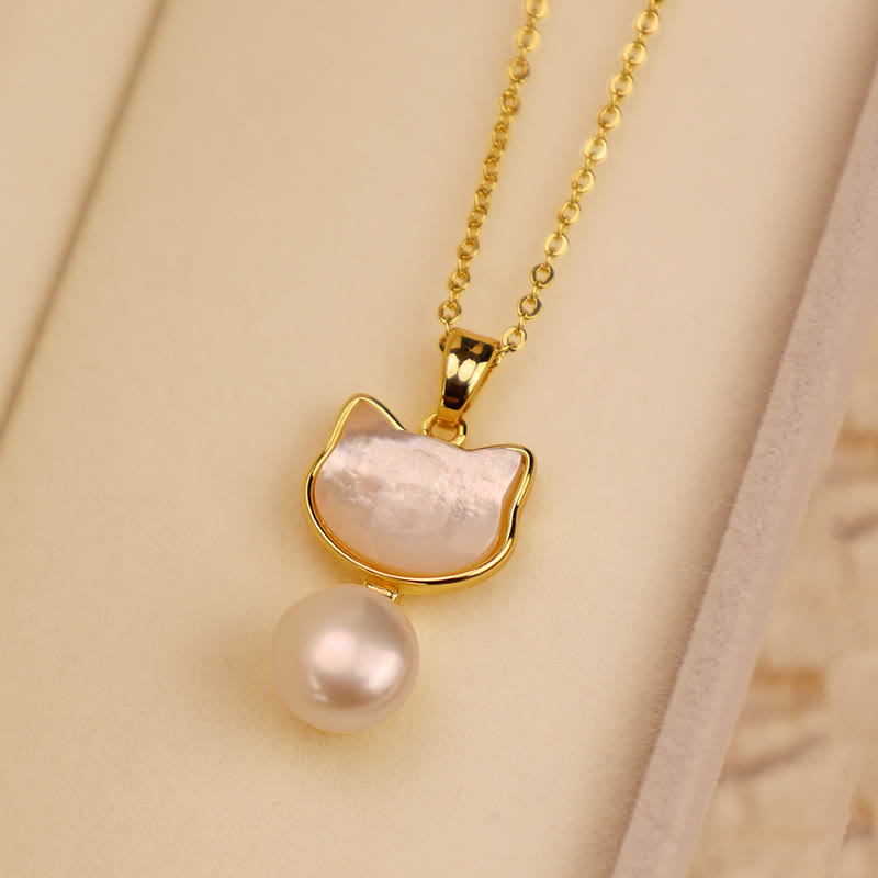 Natural Pearl Copper Cat Healing Necklace Pendant Earrings