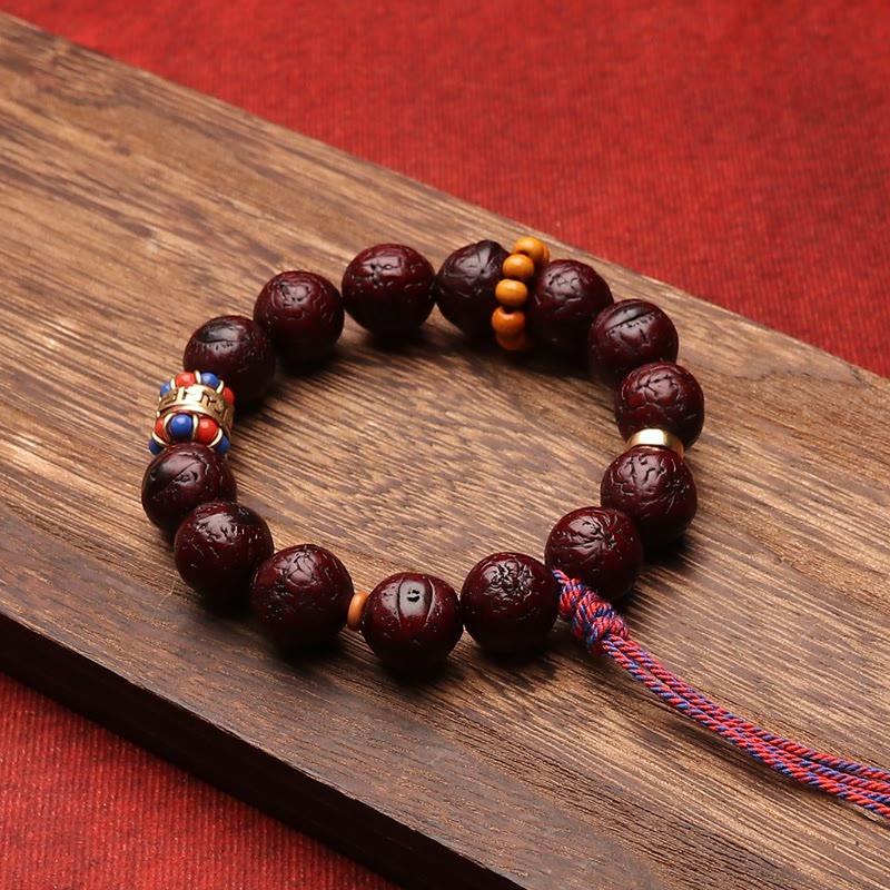 Natural Bodhi Seed Bead Tassel Bracelet with Buddha Charm