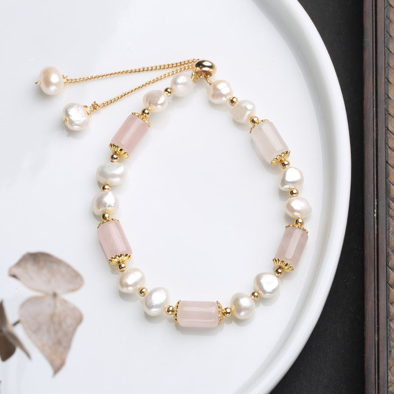 Green Aventurine Pearl Pink Crystal Bead Luck Bracelet