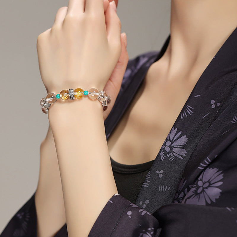 925 Sterling Silver Hetian Jade & White Crystal Chinese Zodiac Guardian Buddha Beaded Bracelet