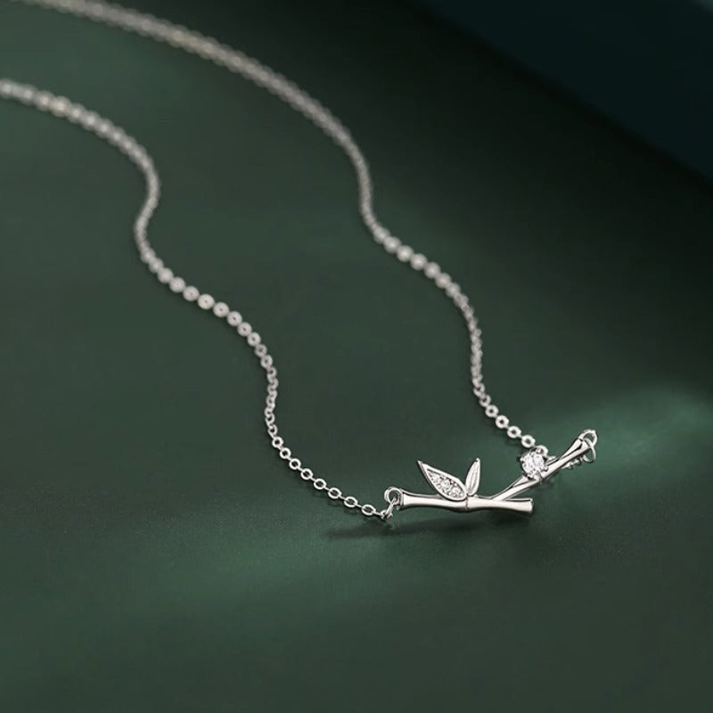 Bamboo Leaf Design Copper Zircon Wealth Necklace Pendant