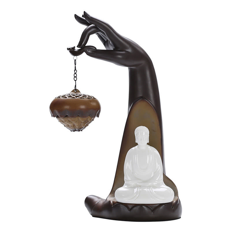 Mudra Hand LED Ceramic Backflow Smoke Fountain Incense Burner