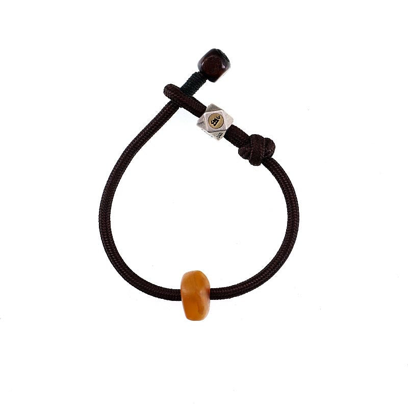 925 Sterling Silver Chinese Zodiac Natal Buddha Natural Amber Clear Anxiety Bracelet