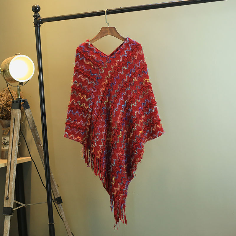Tibetan Colorful Striped Shawl Tassels Pullover Winter Cozy Travel Scarf Wrap