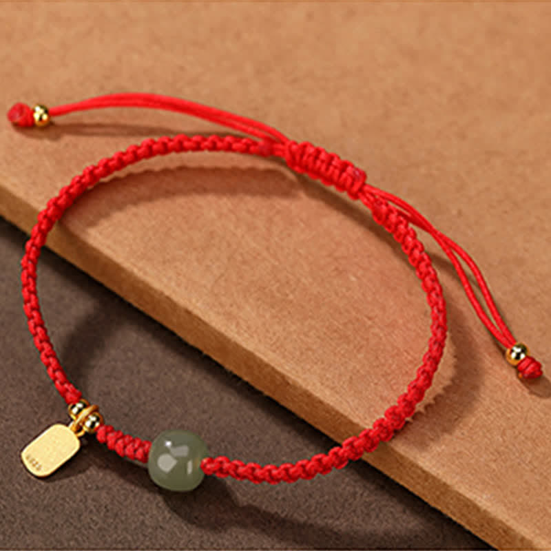 Sterling Silver & Hetian Jade Rabbit Blessing Adjustable Red String Bracelet