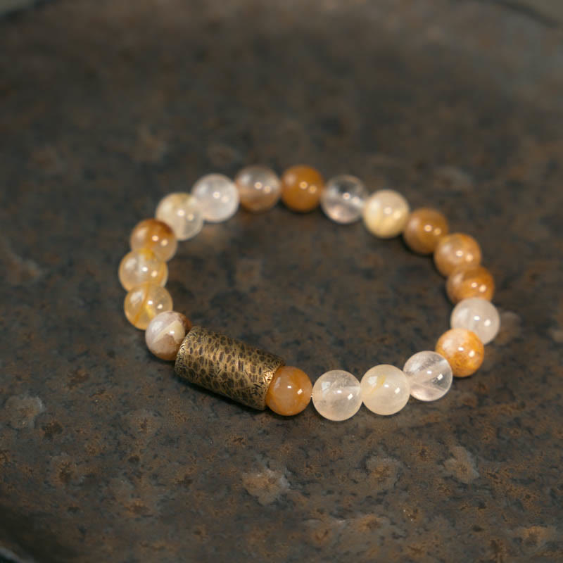 White Crystal Red Hematoid Quartz Gold Rutilated Quartz Purple Phantom Protection Bracelet