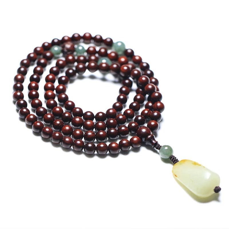 Tibetan Small Leaf Red Sandalwood Jade Mala Meditation Bracelet