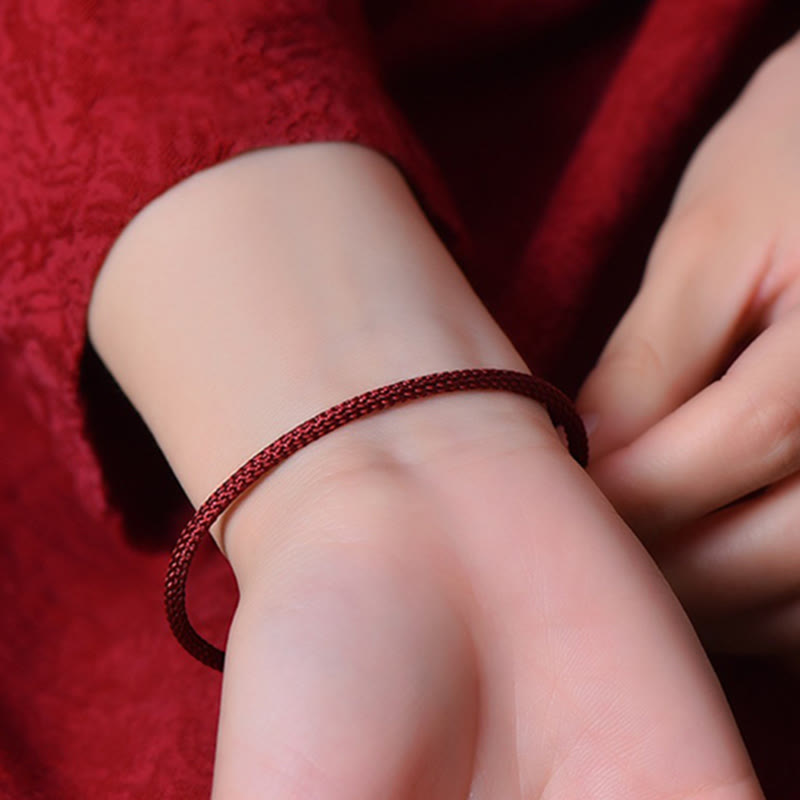 Handmade Minimalist Braided Red String Bracelet with Gold and Copper Accents