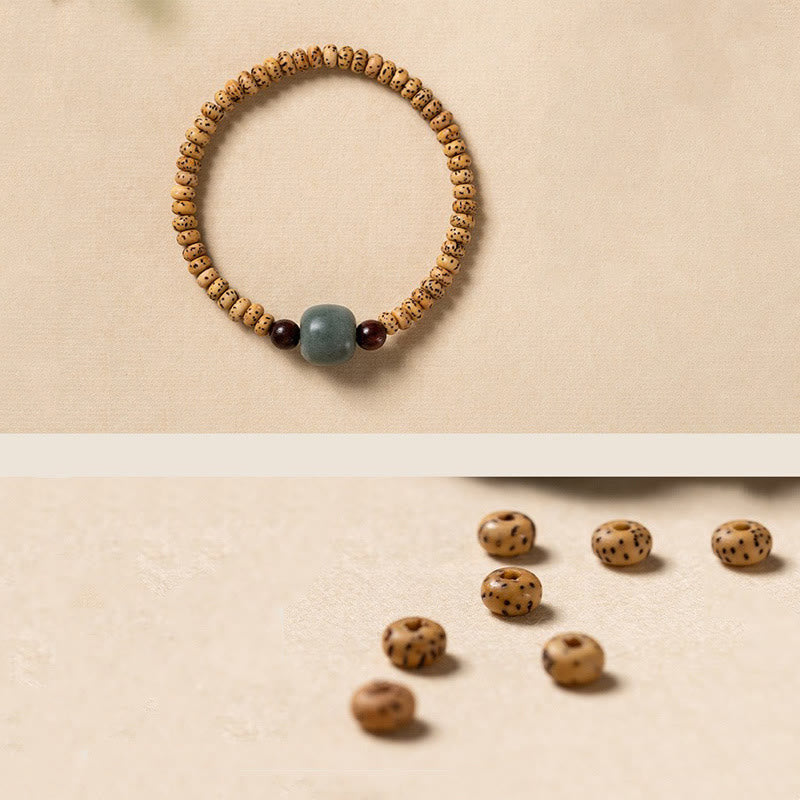 Handcrafted Small Leaf Red Sandalwood & Bodhi Seed Elastic Wisdom Bracelet