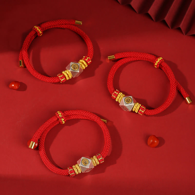 999 Sterling Silver Chinese Zodiac Natal Buddha Red Rope Luck Strength Handcrafted Kids Bracelet