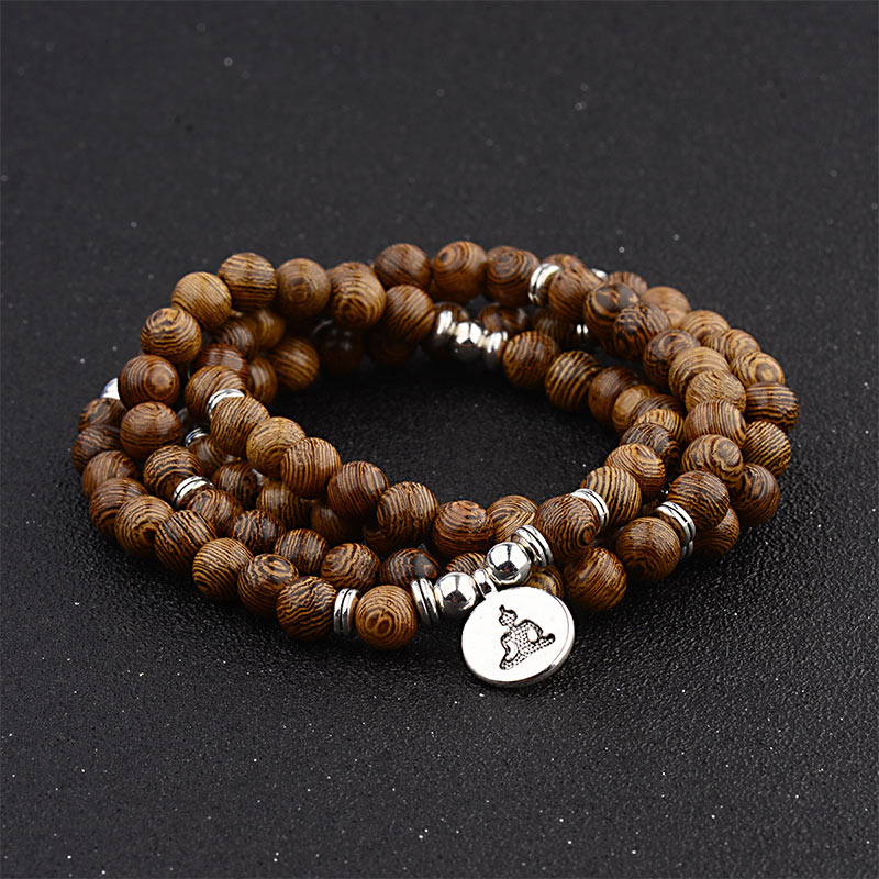 Tibetan Lightning Strike Wood Bracelet Lotus Buddha Mala