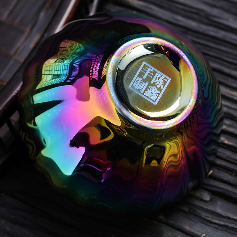 Vivid Peacock Lotus Inlaid Design Colorful Chinese Jianzhan Ceramic Teacup Kung Fu Tea Cup