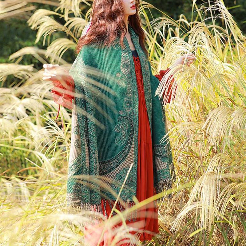 Tibetan Vine Leaves Pattern Design Shawl Cozy Travel Scarf Wrap