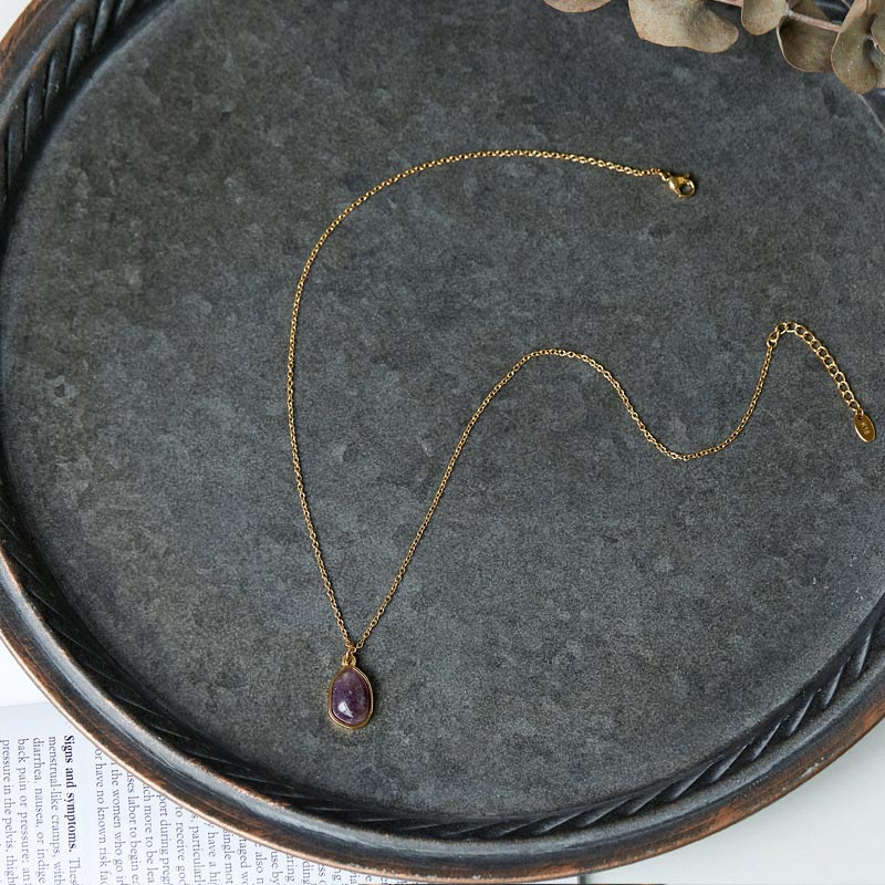 Natural Gemstone Blessing Pendant Necklace with Amethyst and Rose Quartz