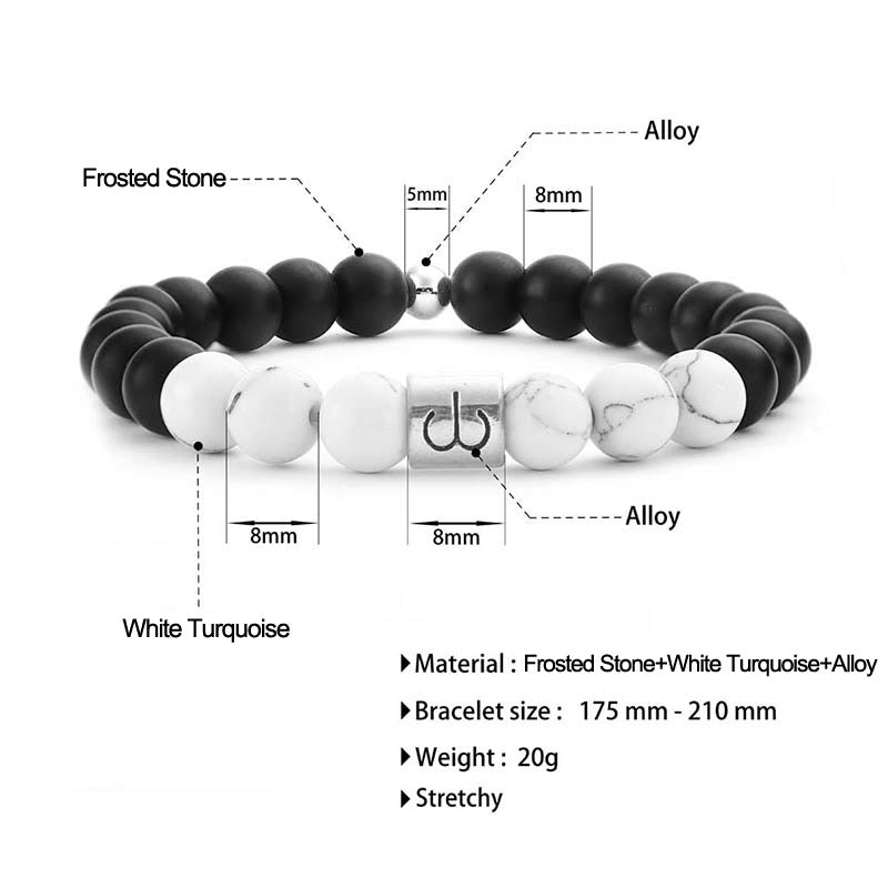 12 Constellations of the Zodiac Natural Frosted Stone White Turquoise Bead Fortune Bracelet