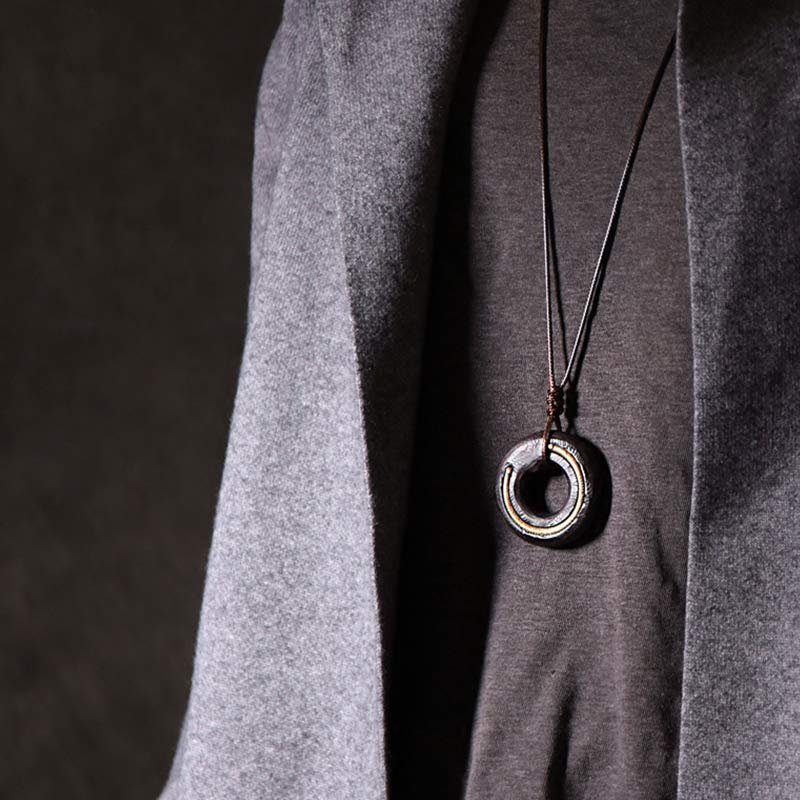 Zen Circle Ebony Wood Peace Calm Necklace Pendant