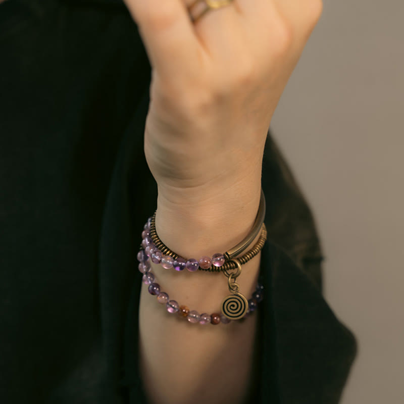Purple Phantom Red Hematoid Quartz Green Rutilated Quartz Copper Love Forgive Bracelet