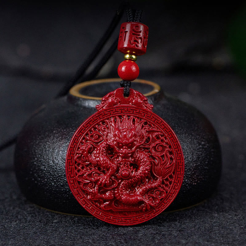 Year of the Dragon Natural Cinnabar Dragon Protection Necklace Pendant
