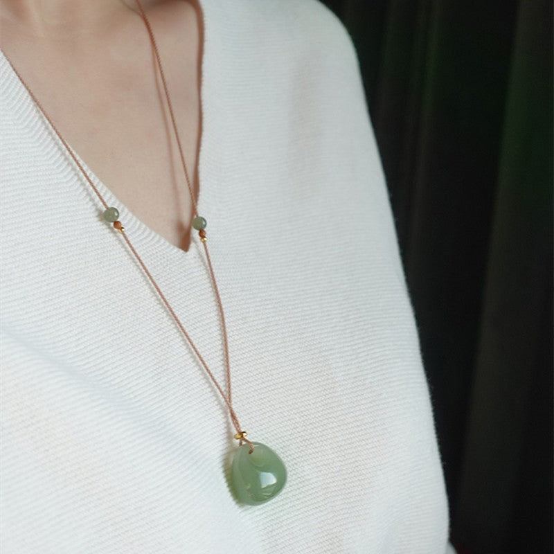 Natural Jade Luck Prosperity Necklace Pendant (Random Color)