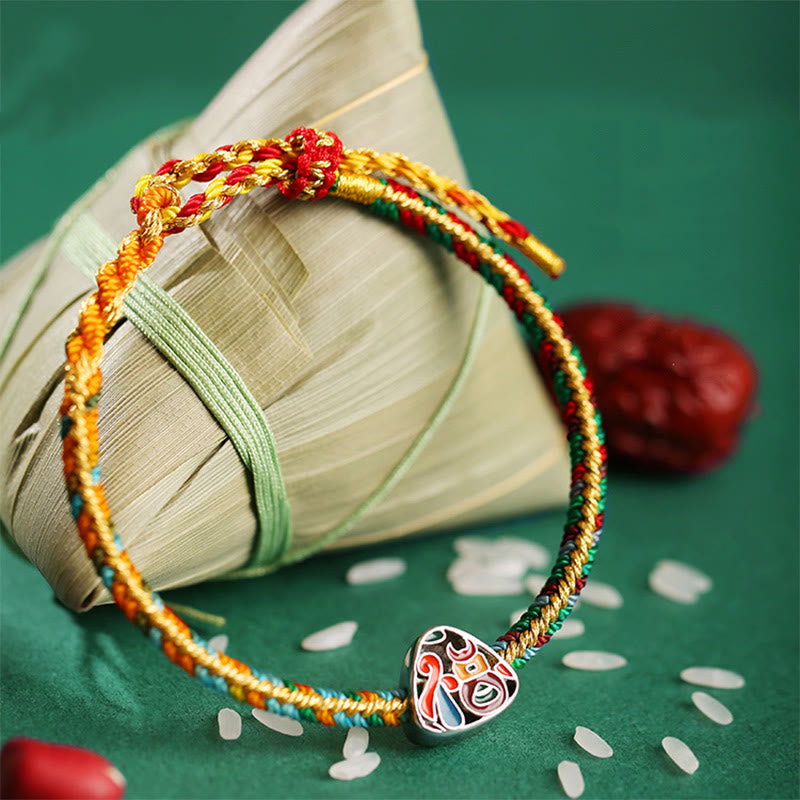 925 Sterling Silver Dragon Boat Festival Fu Character Zongzi Pattern Luck Handmade Multicolored Child Adult Bracelet