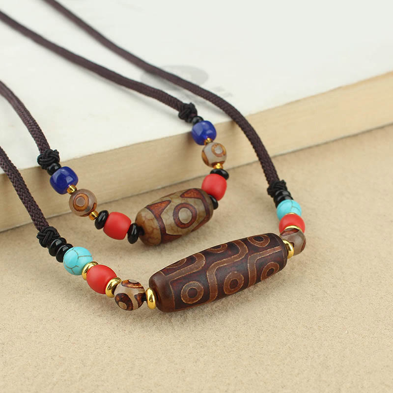 Tibetan Nine-Eye Dzi Bead Three-eyed Dzi Bead Protection String Necklaces Pendant