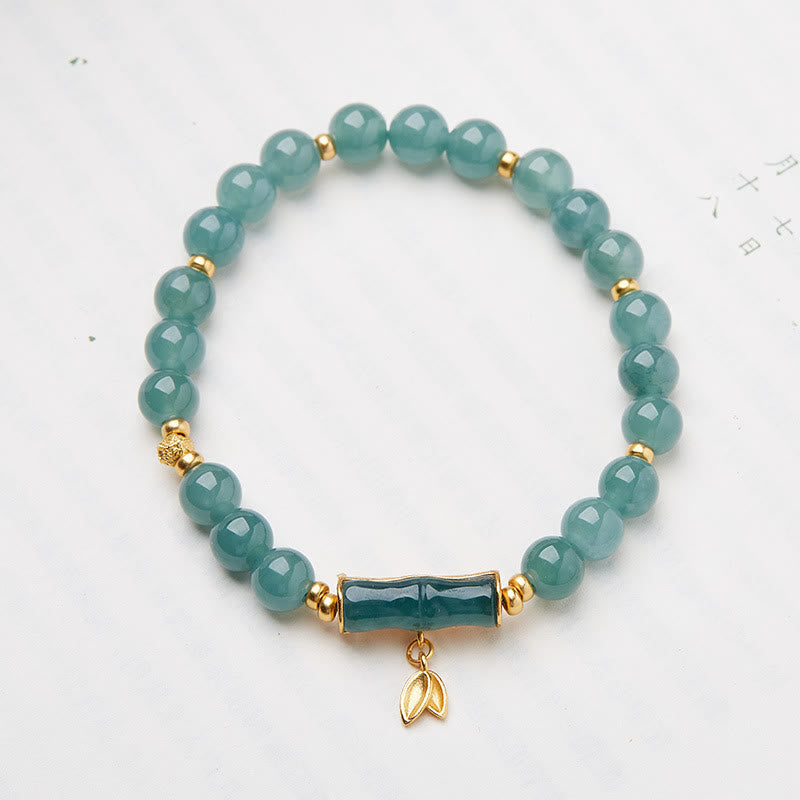 Natural Green Jade & Bamboo Charm Bracelet with Gold Plated 925 Sterling Silver