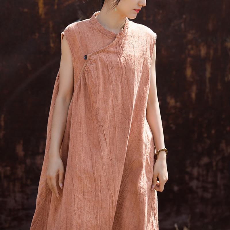 Handmade Tie Dye Midi Dress Linen Sleeveless Dress