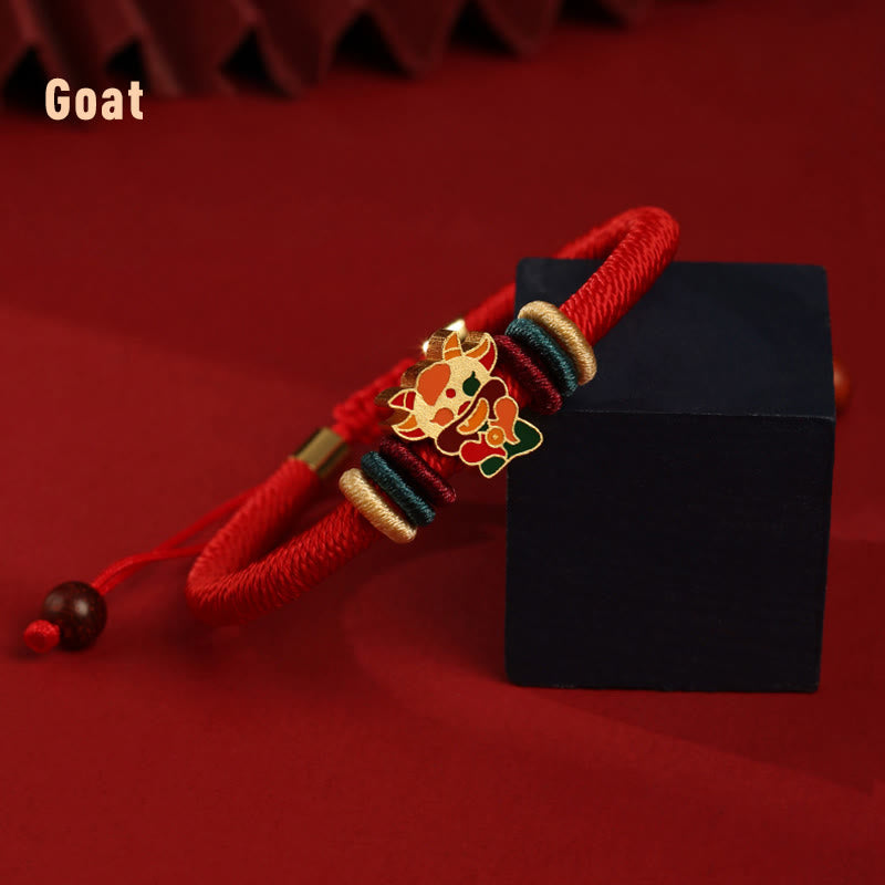Handmade 925 Sterling Silver Year of the Dragon Cute Chinese Zodiac Luck Braided Red Bracelet