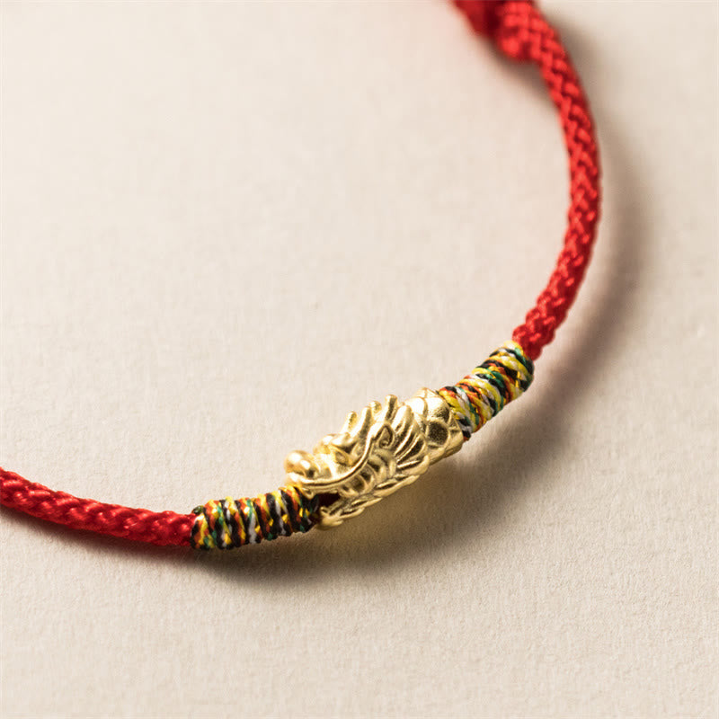 925 Sterling Silver Year of the Dragon Red String Adjustable Bracelet