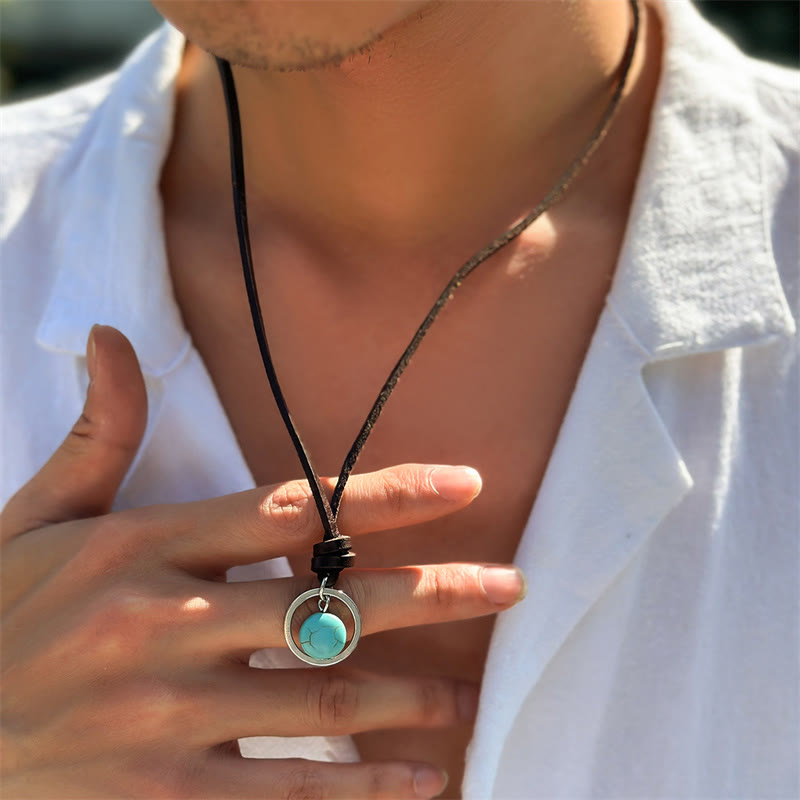 Round Turquoise Stone Protection Strength Necklace Pendant