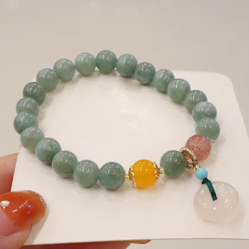 Cyan Jade, Golden Silk Jade & Amethyst Crystal Bracelet with Chalcedony & Energetic Styles