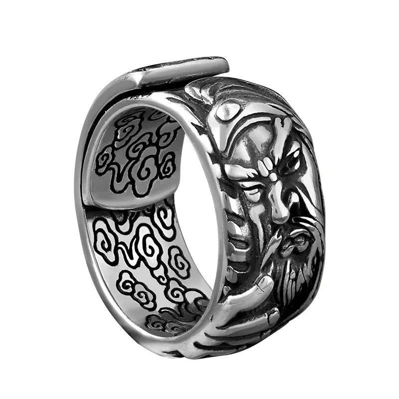 Guan Gong Auspicious Clouds Engraved Copper Adjustable Ring