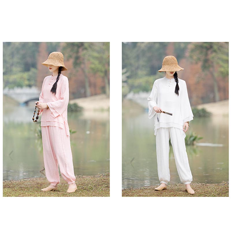 Handcrafted Cotton Linen Relaxed Meditation Tai Chi Two-Piece Set