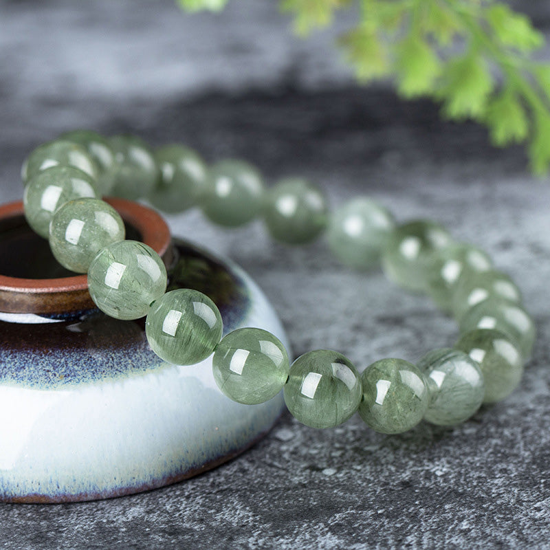 Handmade Natural Green Quartz Beaded Unisex Elastic Bracelet