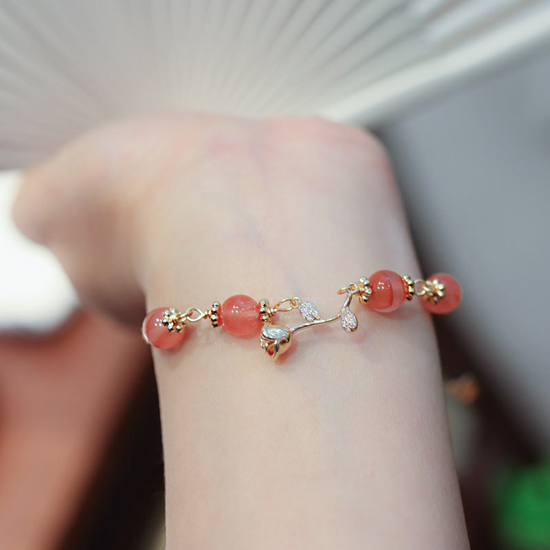 Natural Red Agate Rose Confidence Calm Chain Bracelet