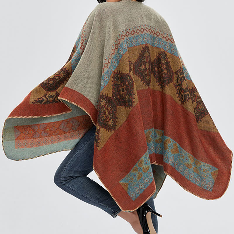 Tibetan Shawl Diamond Pattern Winter Warm Cloak Scarf
