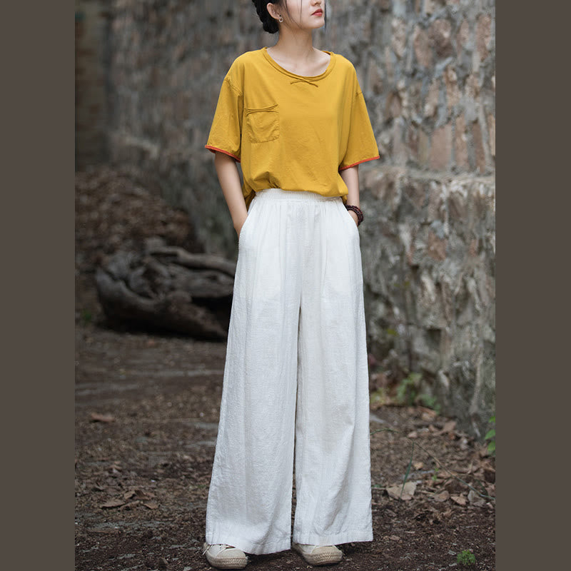 Retro Wide Leg Pants Casual Women's Yoga Pants With Pockets