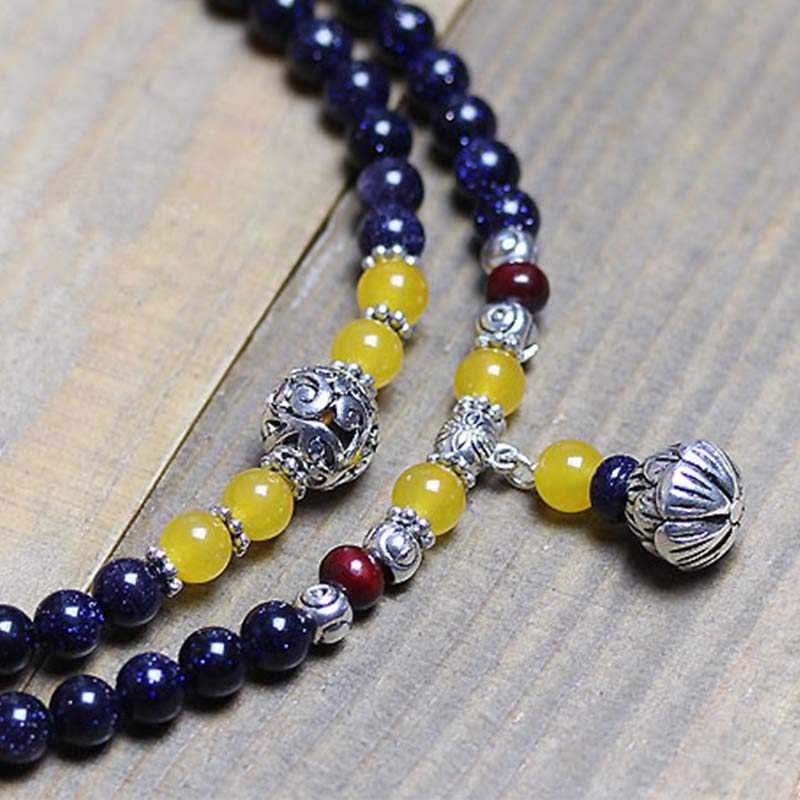 Blue Sandstone Wealth Charm Bracelet Mala