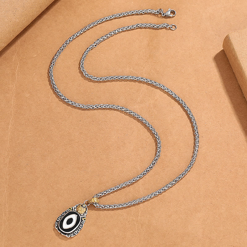 Tibet Dzi Bead Garuda Pattern Copper Metal Wealth Necklace Pendant