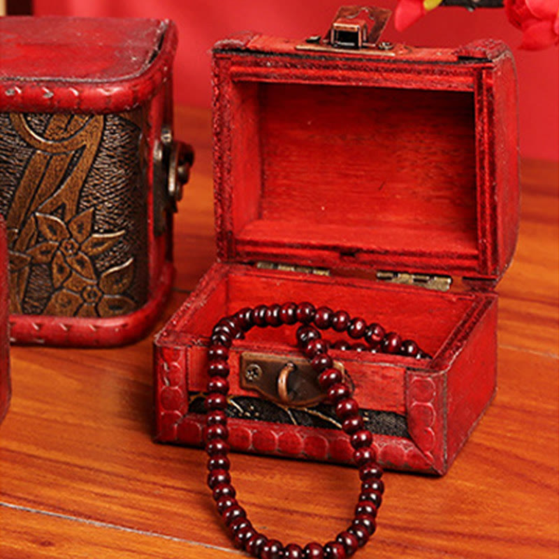 Retro Small Wood Jewelry Box Lotus Golden Grape Copper Coin Daffodil Grass Flower Jewelry Storage Box