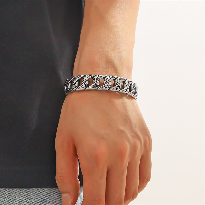 Tibetan Om Mani Padme Hum Mantra Titanium Steel Peace Cuff Bangle Bracelet