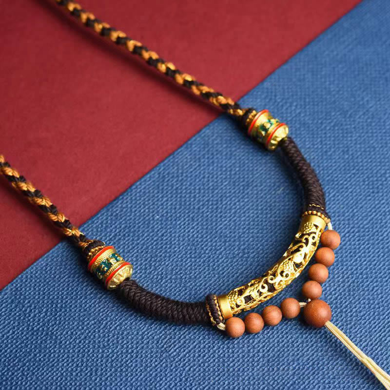 Tibetan Handmade King Kong Knot Om Mani Padme Hum Prayer Wheel String Necklace Pendant