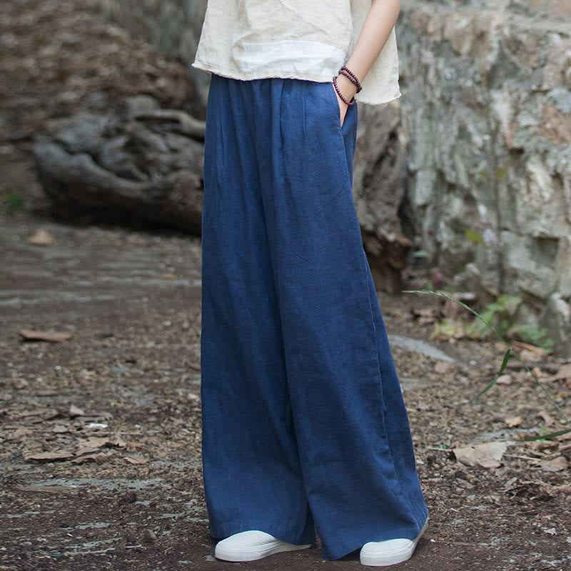 Retro Wide Leg Pants Casual Women's Yoga Pants With Pockets