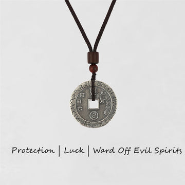 Handmade Sterling Silver & Copper Bagua Yin Yang Chinese Coin Pendant Necklace